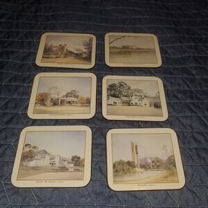 Vintage Jason Canberra Scenic Cork Back Coasters Set of 6 Boxed Australia